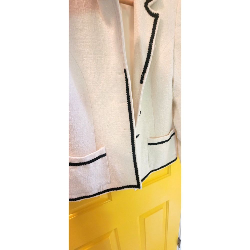 Cream Skirt Suit with Black Contrast Trim - Feminine Ruffle Hem - Picture 9 of 15